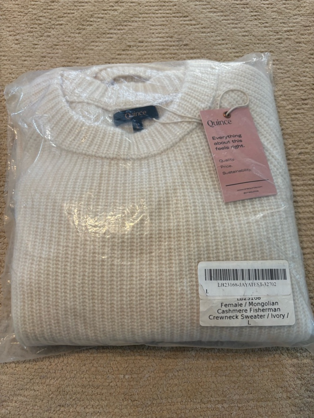 Quince Ivory Cashmere Ribbed Crewneck Sweater - Picture 5 of 6